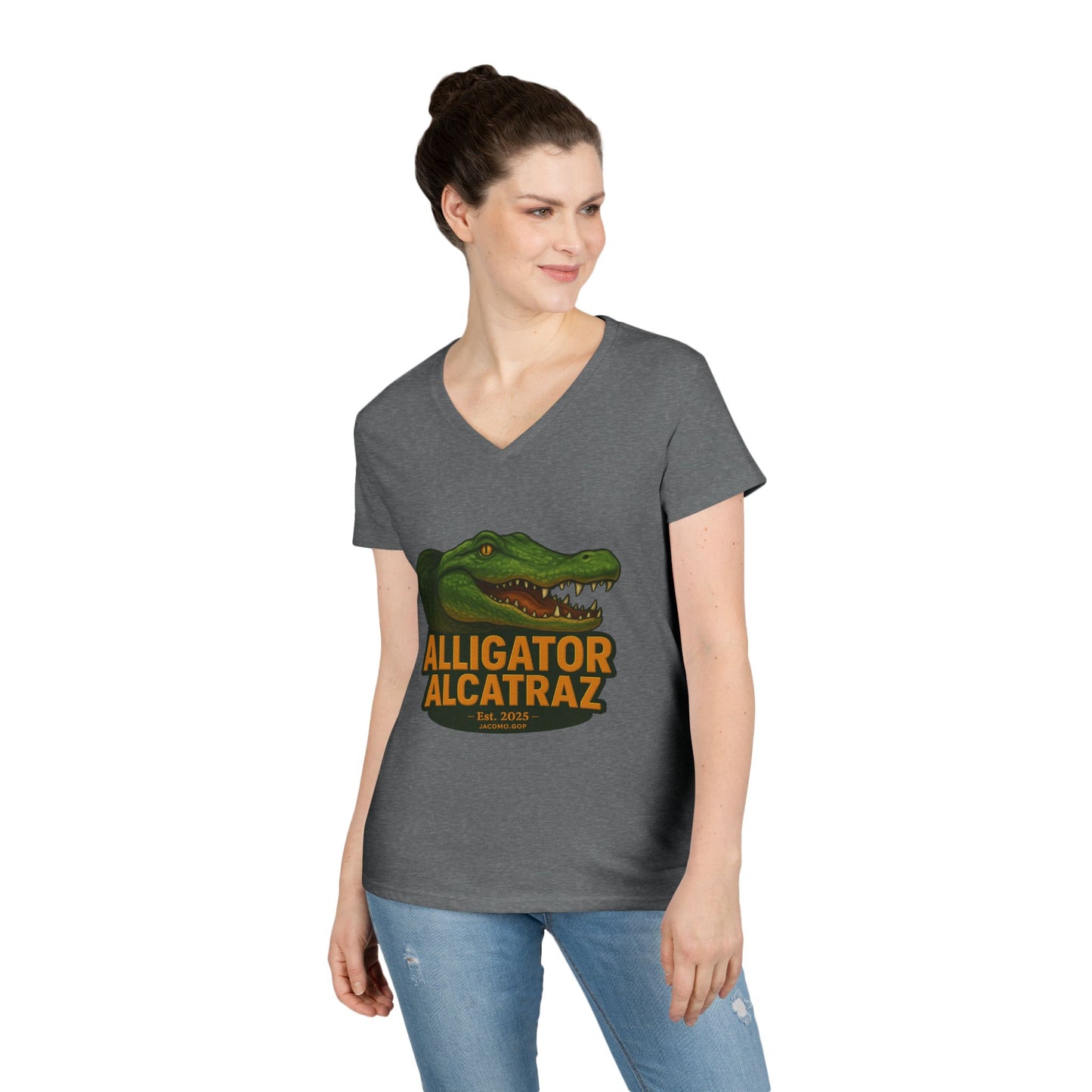 3D Alligator Alcatraz 2 Women's V-Neck T-Shirt for Supporters | Political Apparel, Election Gear, Gift for Activists, Red State Pride, 4th of July