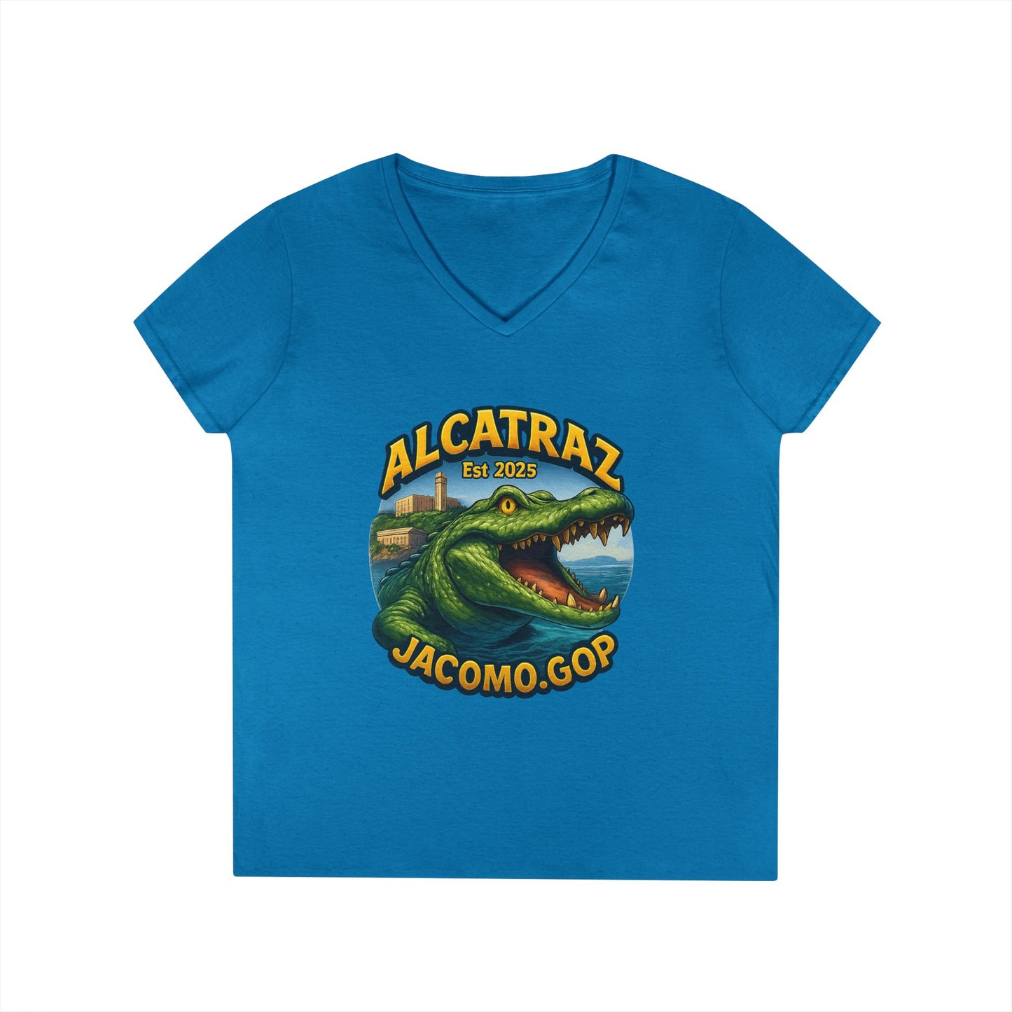 3D Women's Alligator Alcatraz 1 V-Neck T-Shirt for Supporters | Political Apparel, Election Gear, Gift for Activists, Red State Pride, 4th of July