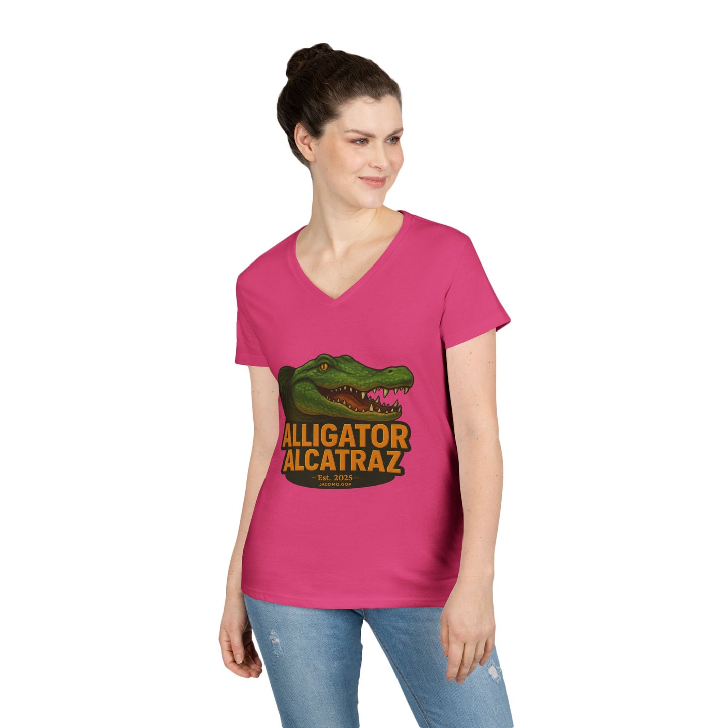 3D Alligator Alcatraz 2 Women's V-Neck T-Shirt for Supporters | Political Apparel, Election Gear, Gift for Activists, Red State Pride, 4th of July