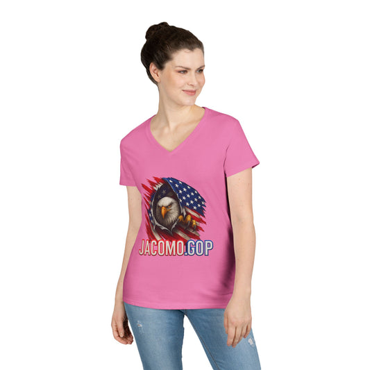 3D JACOMO GOP EAGLE Women's V-Neck T-Shirt for Supporters | Political Apparel, Election Gear, Gift for Activists, Red State Pride, 4th of July