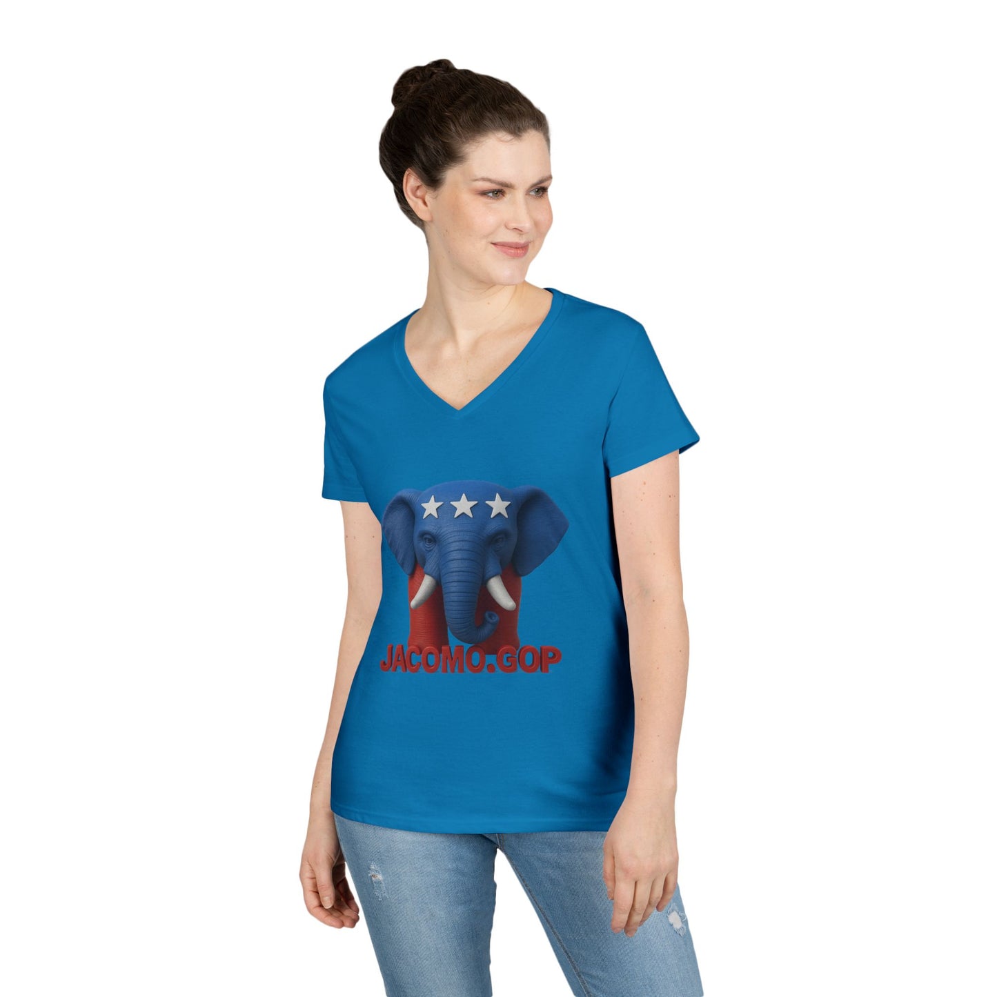 3D Women's bold GOP Elephant V-Neck T-Shirt for Supporters | Political Apparel, Election Gear, Gift for Activists, Red State Pride, 4th of July