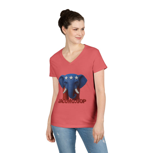 3D Women's bold GOP Elephant V-Neck T-Shirt for Supporters | Political Apparel, Election Gear, Gift for Activists, Red State Pride, 4th of July
