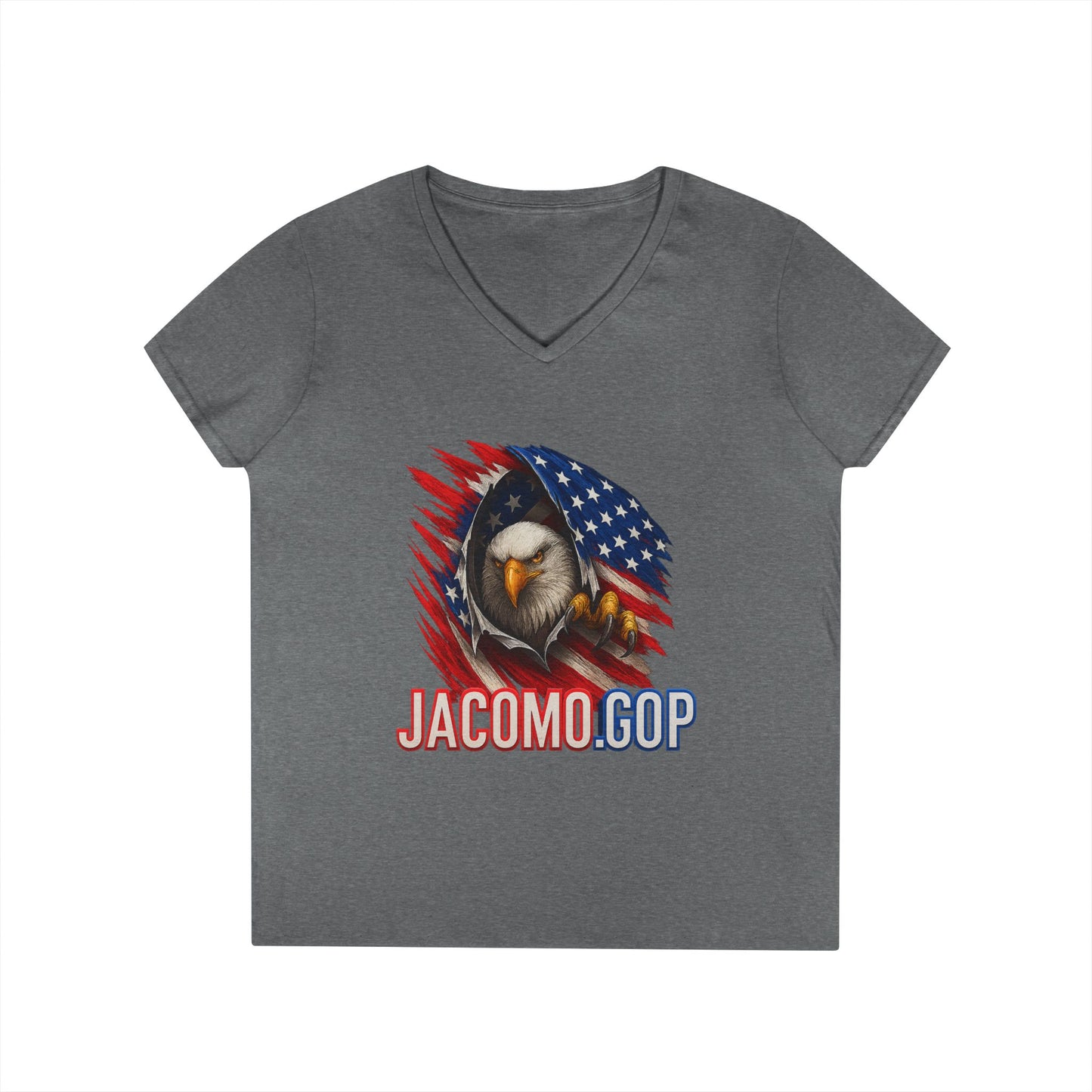 3D JACOMO GOP EAGLE Women's V-Neck T-Shirt for Supporters | Political Apparel, Election Gear, Gift for Activists, Red State Pride, 4th of July