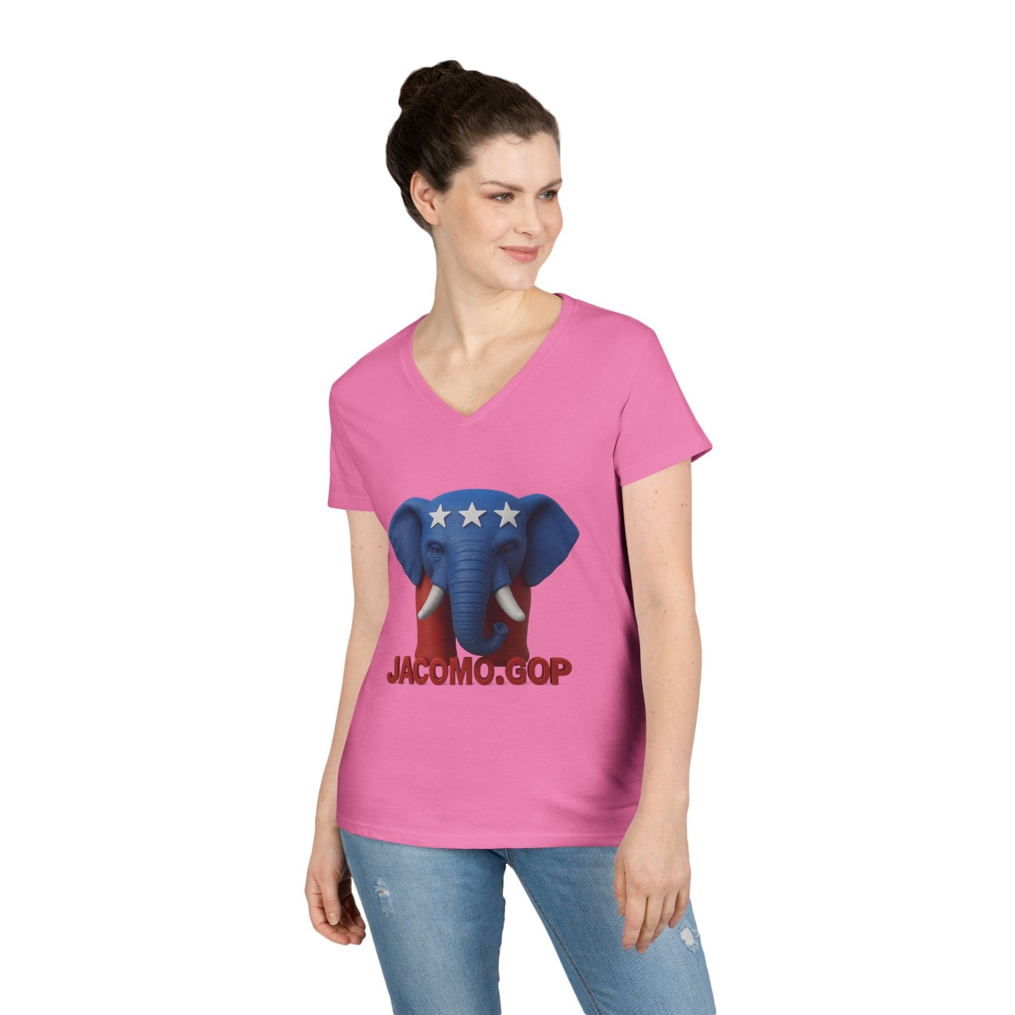 3D Women's bold GOP Elephant V-Neck T-Shirt for Supporters | Political Apparel, Election Gear, Gift for Activists, Red State Pride, 4th of July