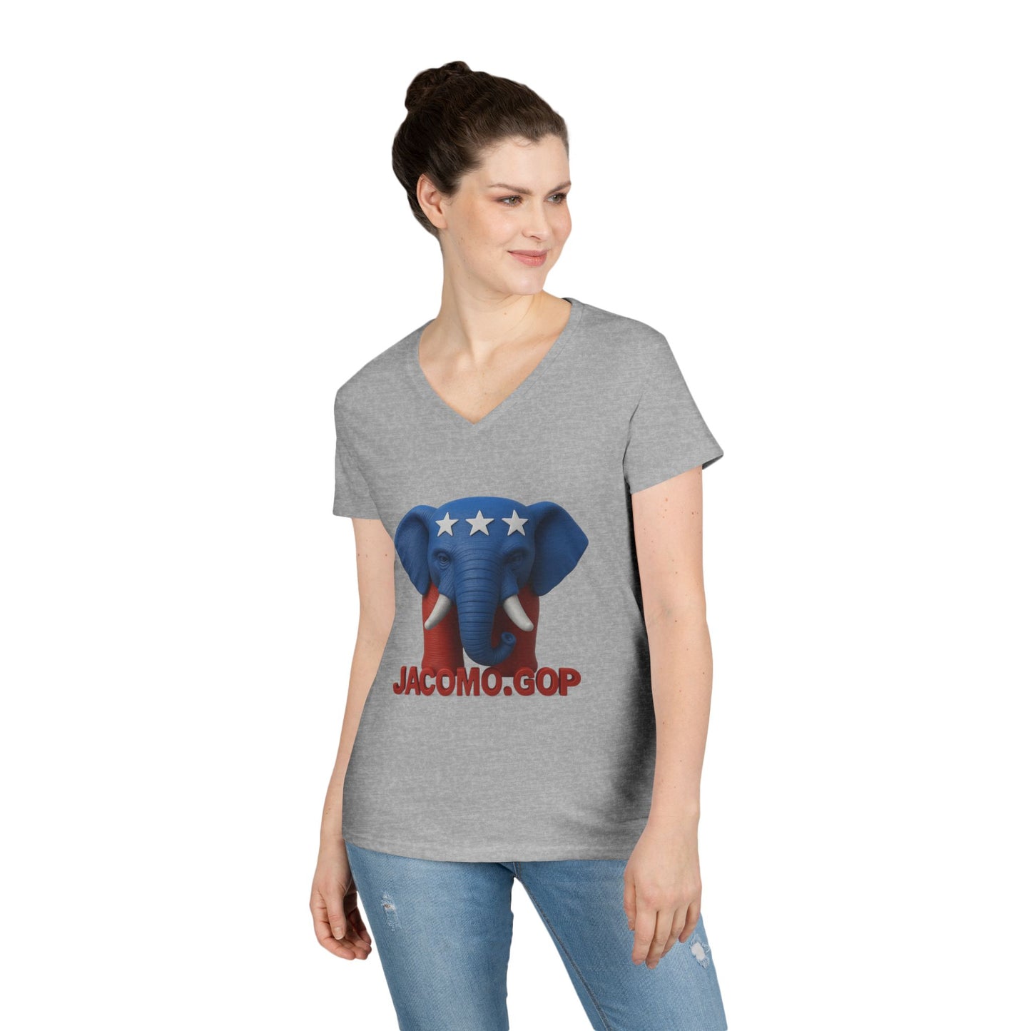 3D Women's bold GOP Elephant V-Neck T-Shirt for Supporters | Political Apparel, Election Gear, Gift for Activists, Red State Pride, 4th of July