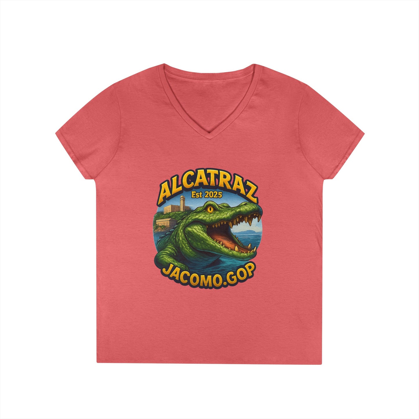 3D Women's Alligator Alcatraz 1 V-Neck T-Shirt for Supporters | Political Apparel, Election Gear, Gift for Activists, Red State Pride, 4th of July
