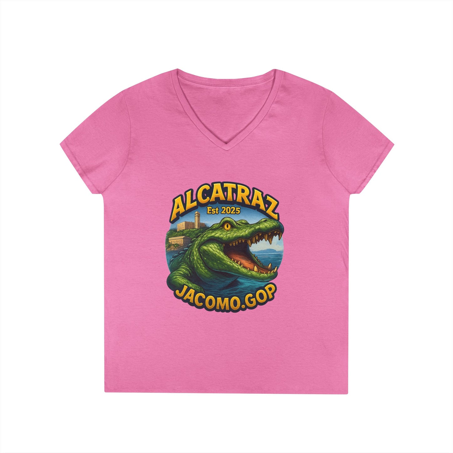 3D Women's Alligator Alcatraz 1 V-Neck T-Shirt for Supporters | Political Apparel, Election Gear, Gift for Activists, Red State Pride, 4th of July