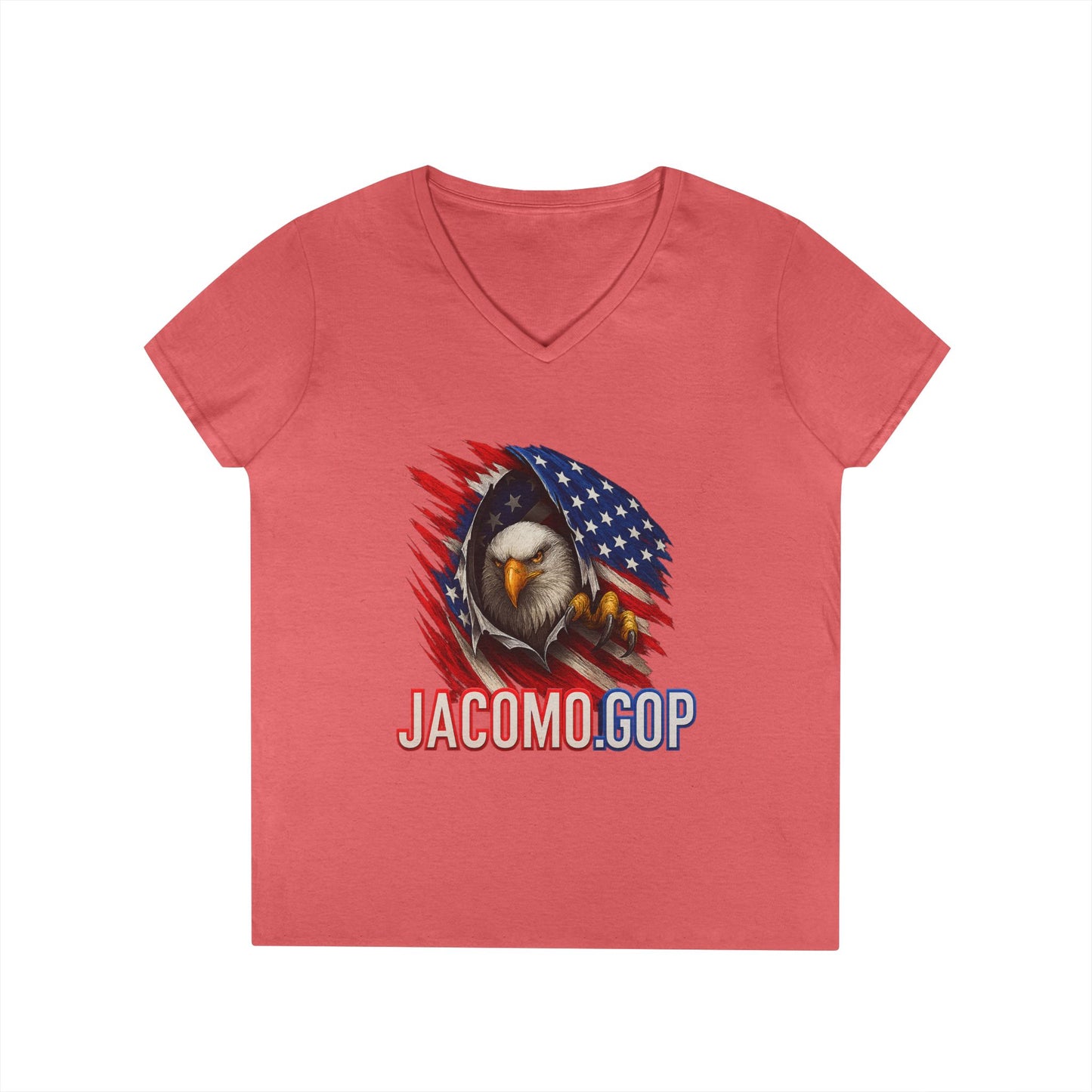 3D JACOMO GOP EAGLE Women's V-Neck T-Shirt for Supporters | Political Apparel, Election Gear, Gift for Activists, Red State Pride, 4th of July