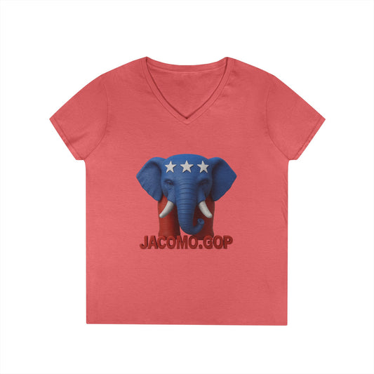 3D Women's bold GOP Elephant V-Neck T-Shirt for Supporters | Political Apparel, Election Gear, Gift for Activists, Red State Pride, 4th of July