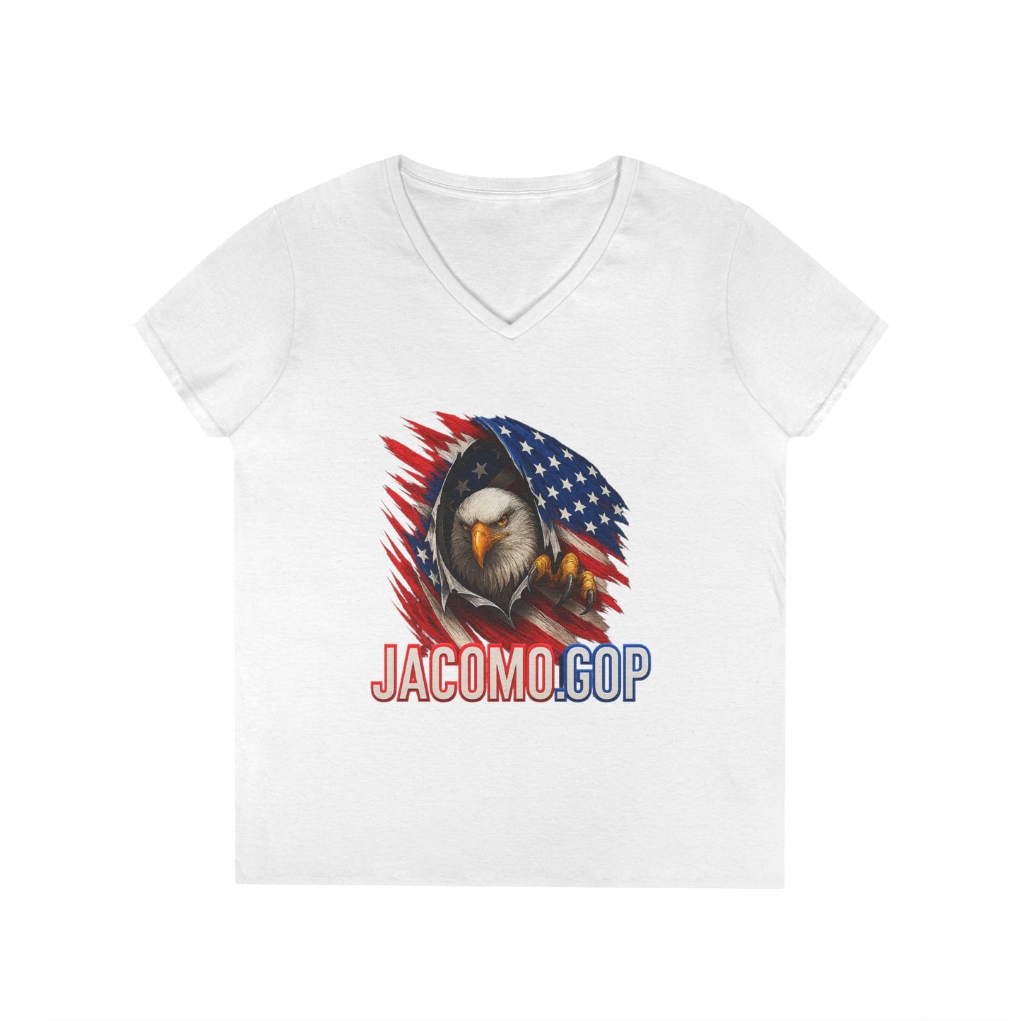 3D JACOMO GOP EAGLE Women's V-Neck T-Shirt for Supporters | Political Apparel, Election Gear, Gift for Activists, Red State Pride, 4th of July