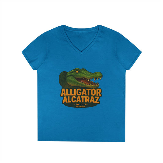 3D Alligator Alcatraz 2 Women's V-Neck T-Shirt for Supporters | Political Apparel, Election Gear, Gift for Activists, Red State Pride, 4th of July