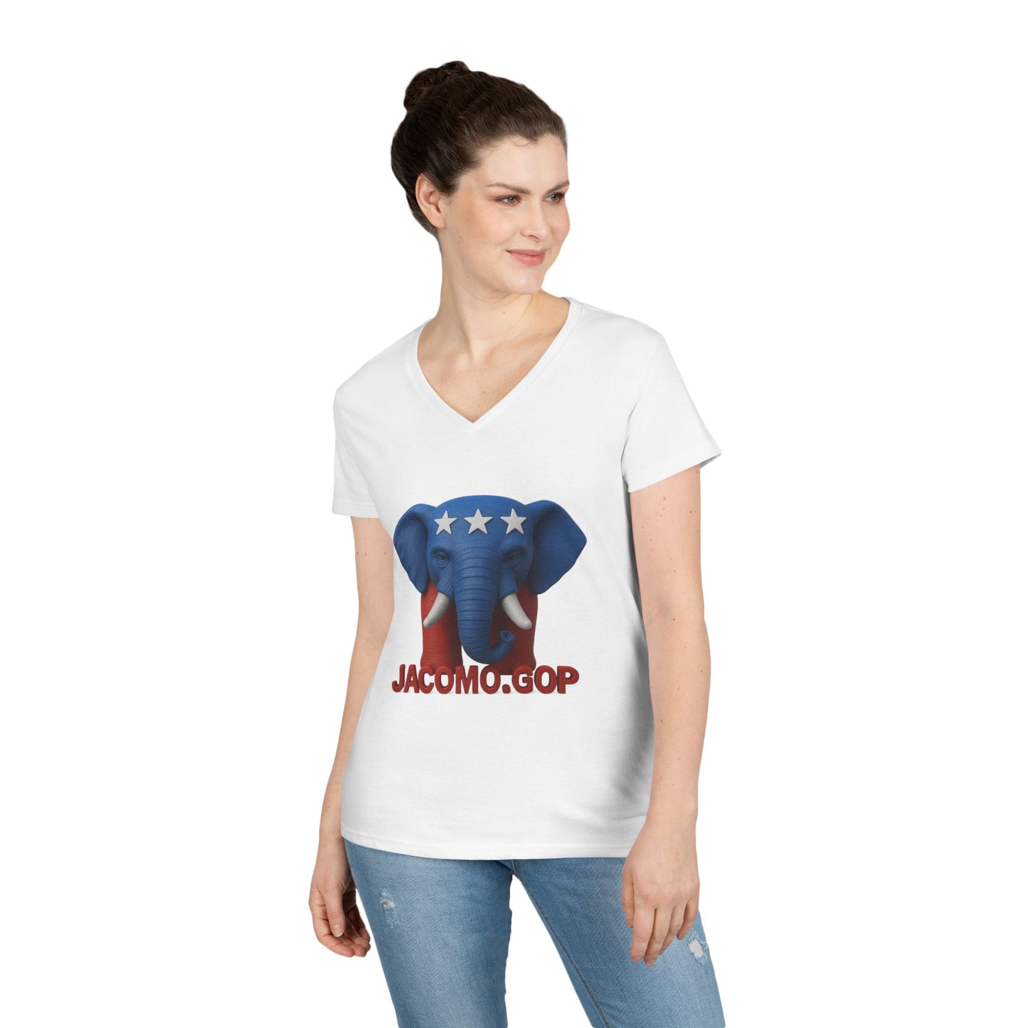 3D Women's bold GOP Elephant V-Neck T-Shirt for Supporters | Political Apparel, Election Gear, Gift for Activists, Red State Pride, 4th of July