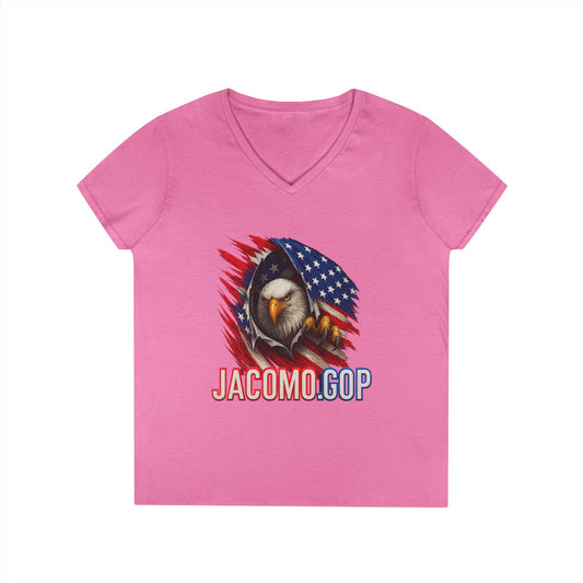 3D JACOMO GOP EAGLE Women's V-Neck T-Shirt for Supporters | Political Apparel, Election Gear, Gift for Activists, Red State Pride, 4th of July
