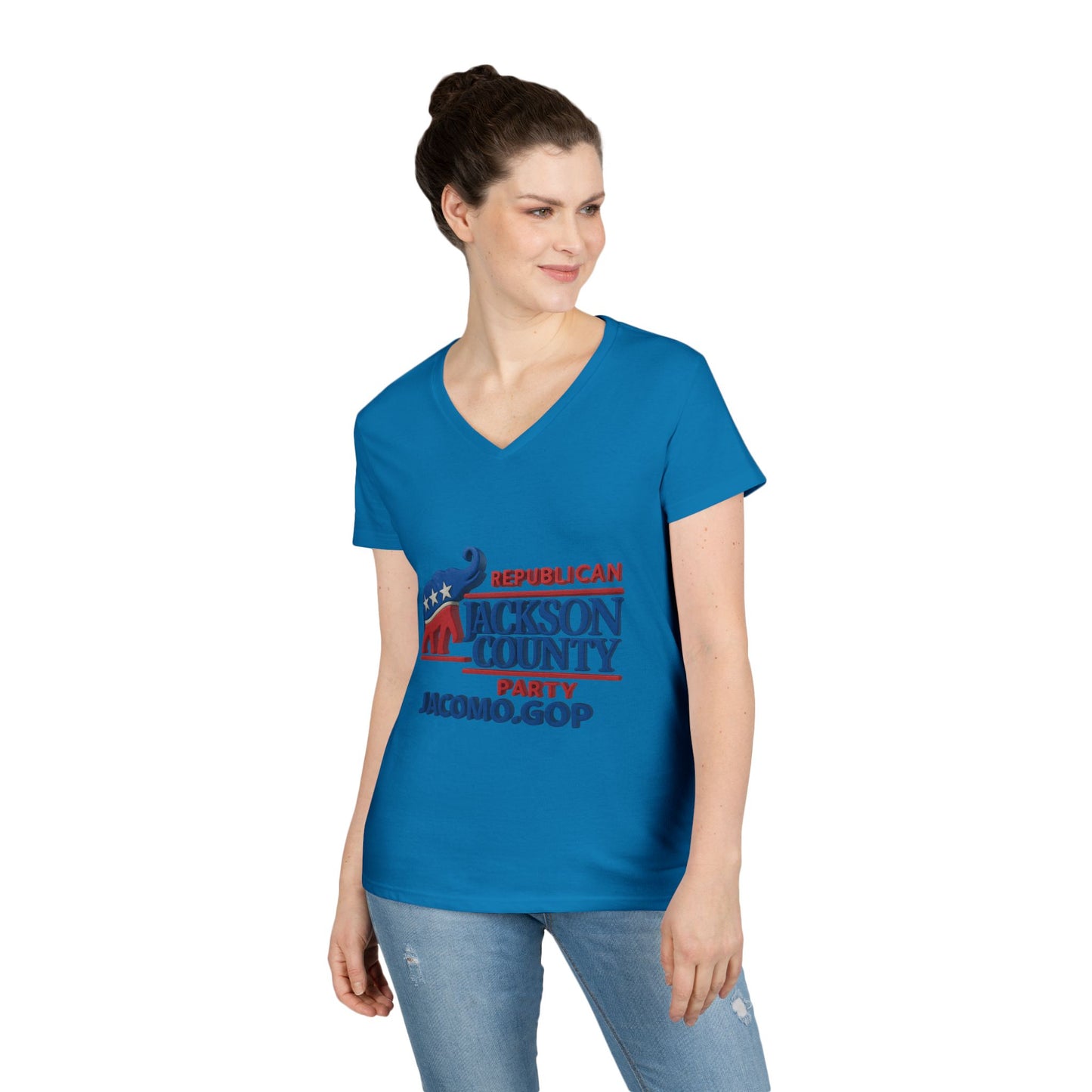 3D Women's Republican County V-Neck T-Shirt for Supporters | Political Apparel, Election Gear, Gift for Activists, Red State Pride, 4th of July