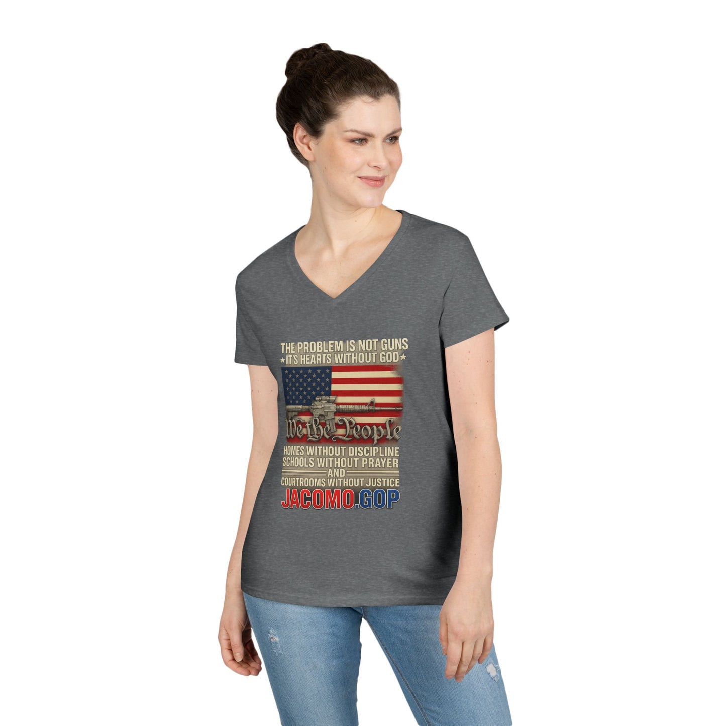 3D Statement 1 Women's V-Neck T-Shirt for Supporters | Political Apparel, Election Gear, Gift for Activists, Red State Pride, 4th of July