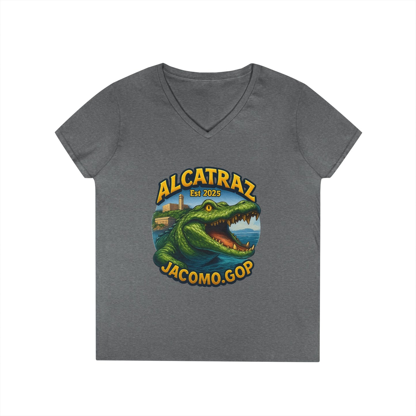 3D Women's Alligator Alcatraz 1 V-Neck T-Shirt for Supporters | Political Apparel, Election Gear, Gift for Activists, Red State Pride, 4th of July