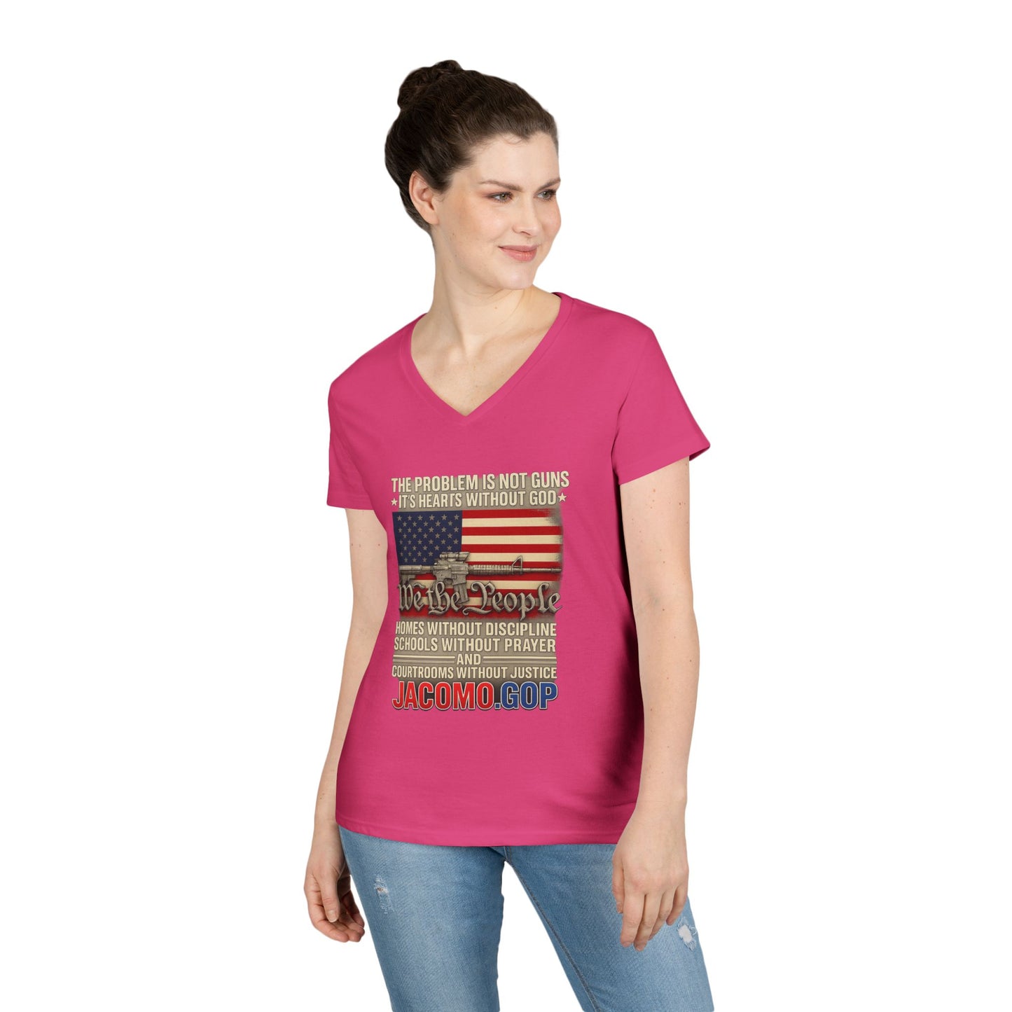 3D Statement 1 Women's V-Neck T-Shirt for Supporters | Political Apparel, Election Gear, Gift for Activists, Red State Pride, 4th of July