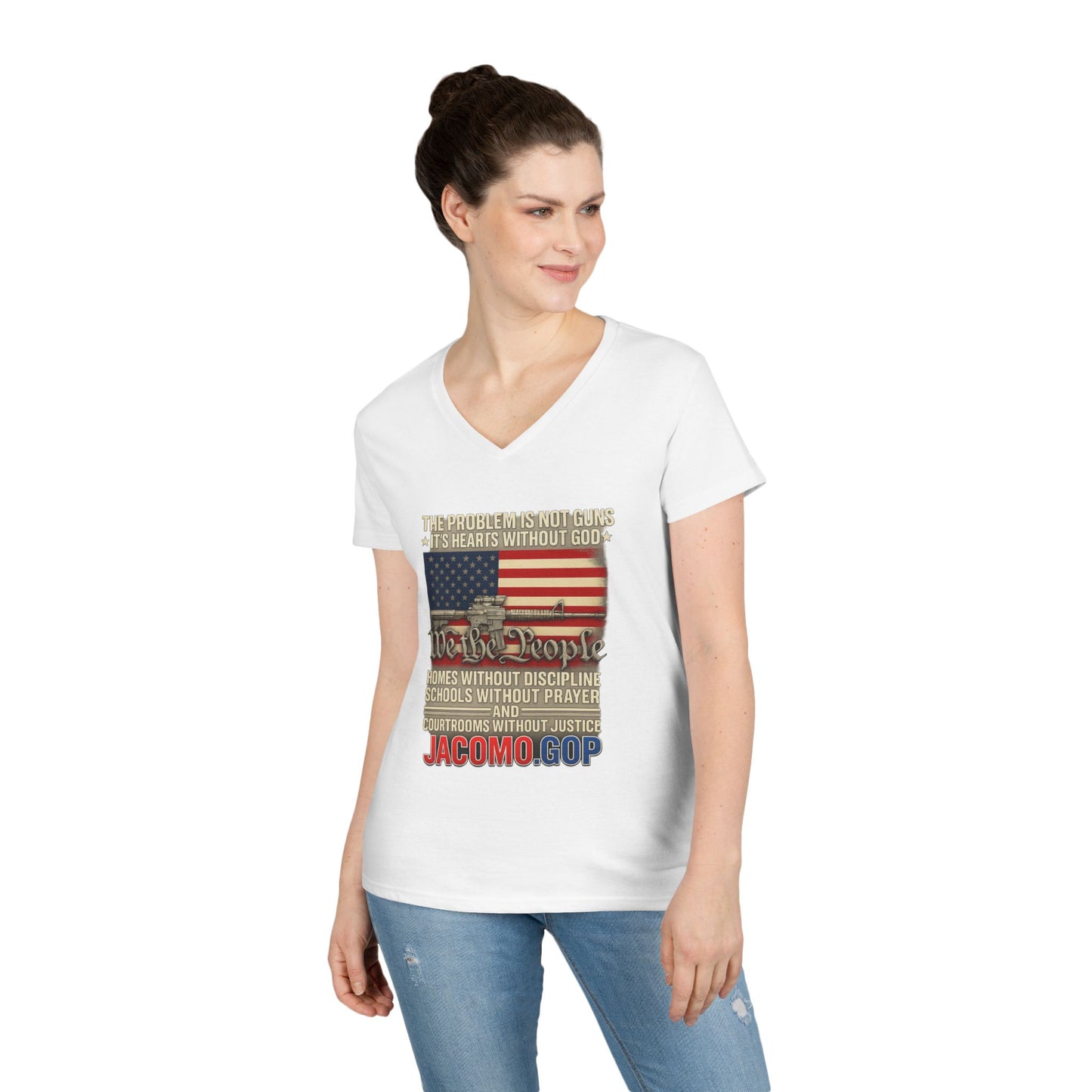 3D Statement 1 Women's V-Neck T-Shirt for Supporters | Political Apparel, Election Gear, Gift for Activists, Red State Pride, 4th of July