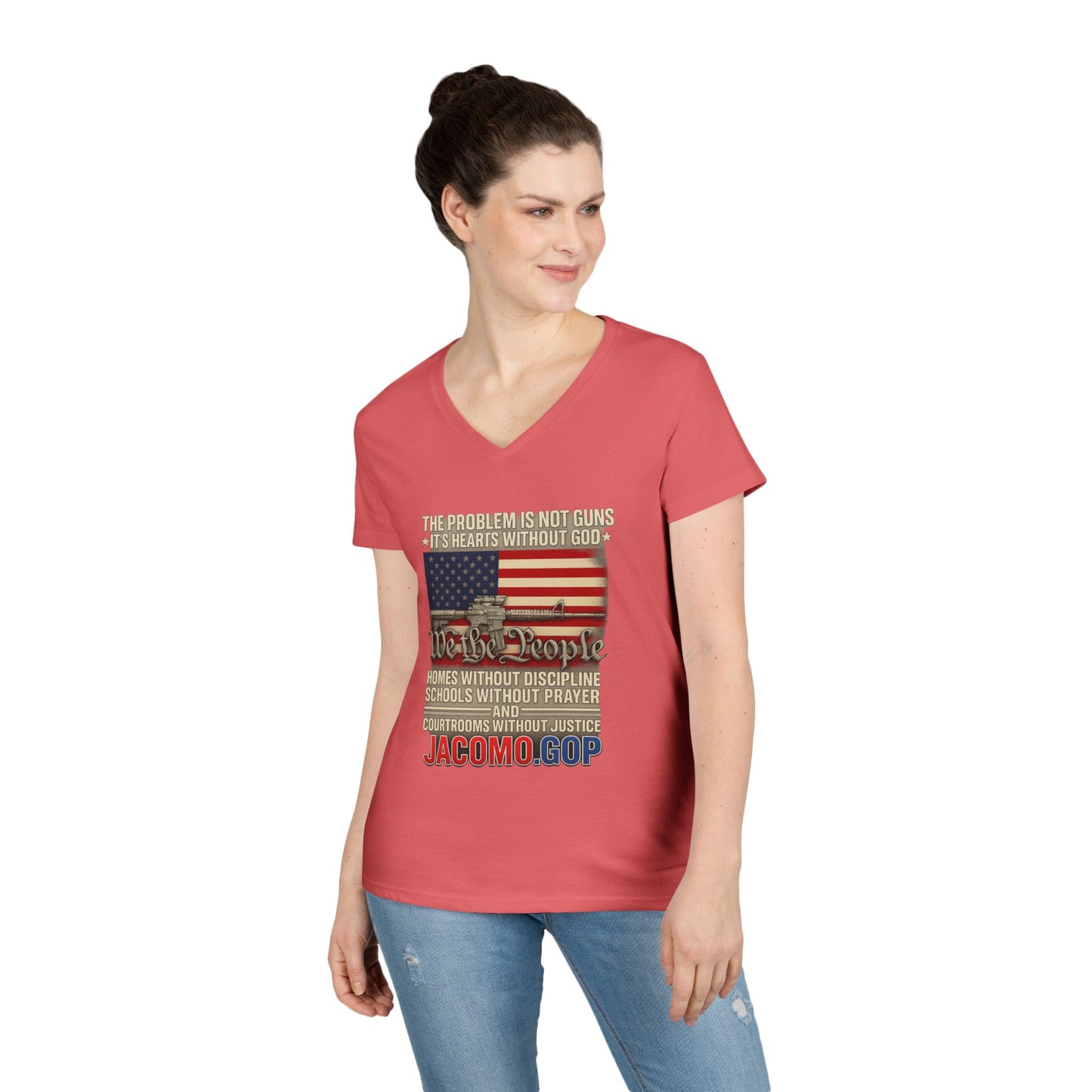 3D Statement 1 Women's V-Neck T-Shirt for Supporters | Political Apparel, Election Gear, Gift for Activists, Red State Pride, 4th of July