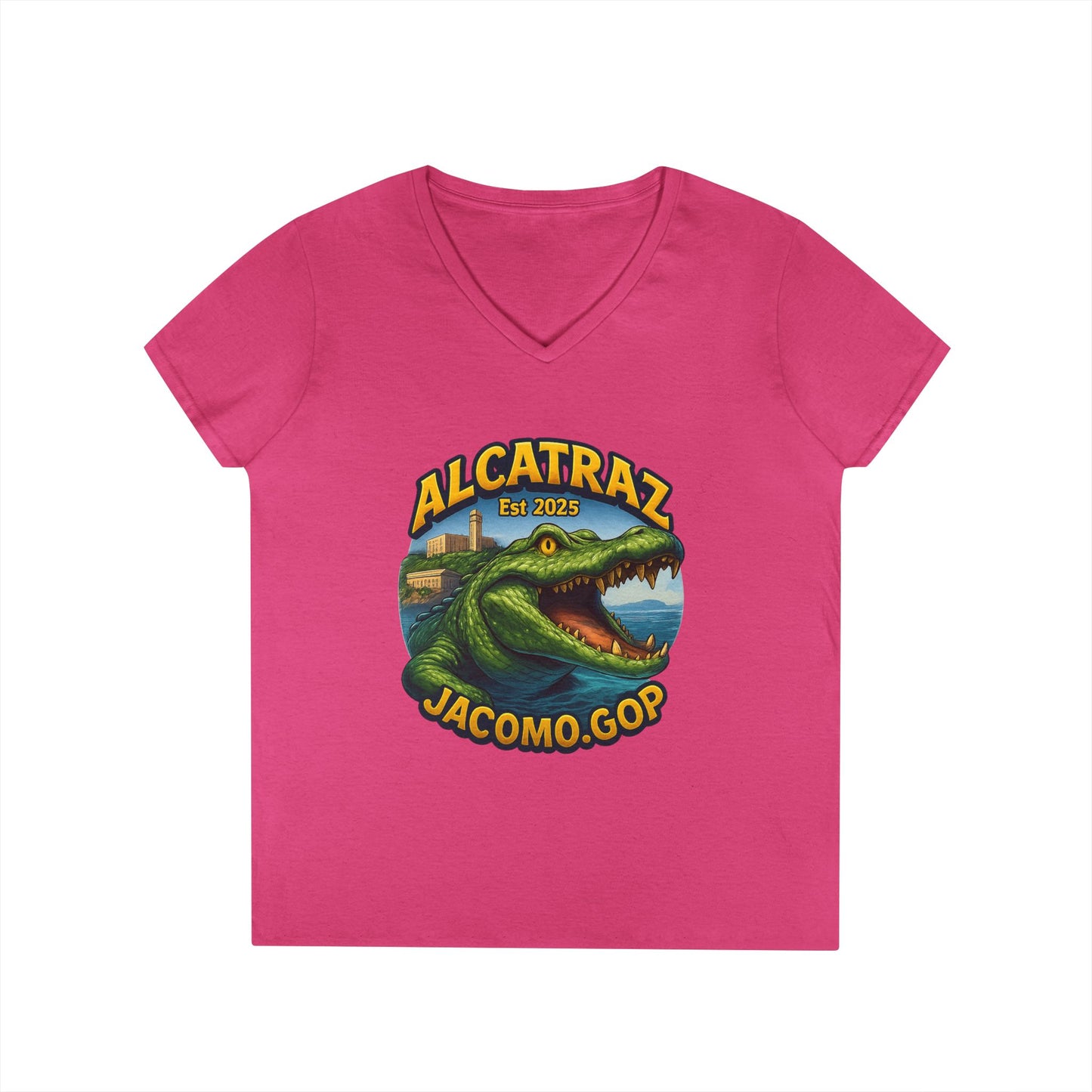 3D Women's Alligator Alcatraz 1 V-Neck T-Shirt for Supporters | Political Apparel, Election Gear, Gift for Activists, Red State Pride, 4th of July