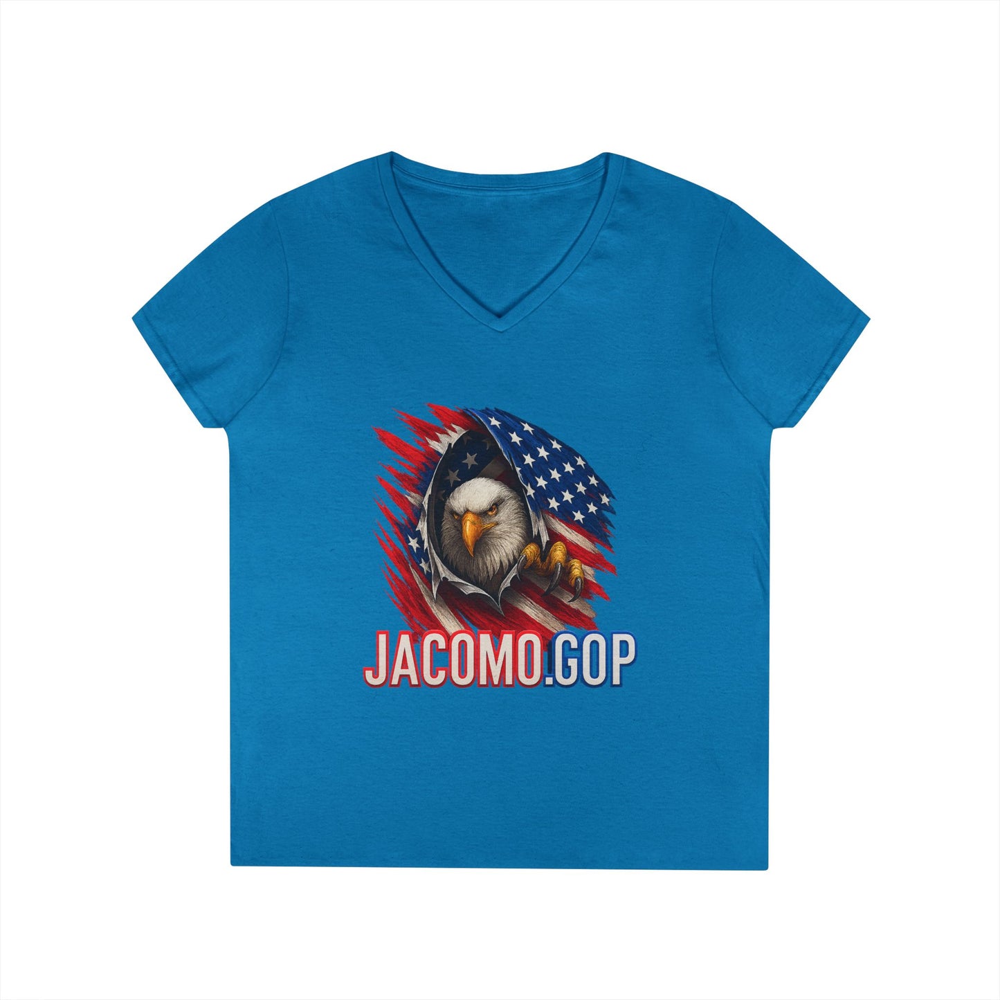 3D JACOMO GOP EAGLE Women's V-Neck T-Shirt for Supporters | Political Apparel, Election Gear, Gift for Activists, Red State Pride, 4th of July