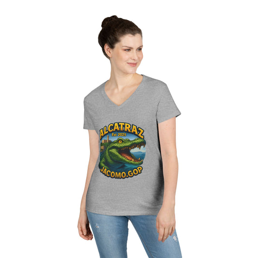 3D Women's Alligator Alcatraz 1 V-Neck T-Shirt for Supporters | Political Apparel, Election Gear, Gift for Activists, Red State Pride, 4th of July