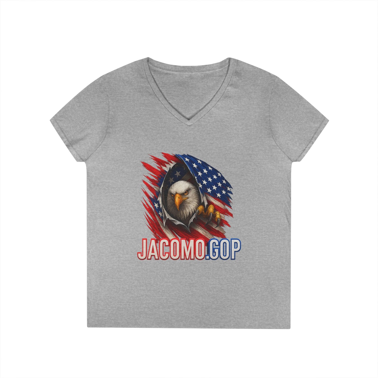 3D JACOMO GOP EAGLE Women's V-Neck T-Shirt for Supporters | Political Apparel, Election Gear, Gift for Activists, Red State Pride, 4th of July