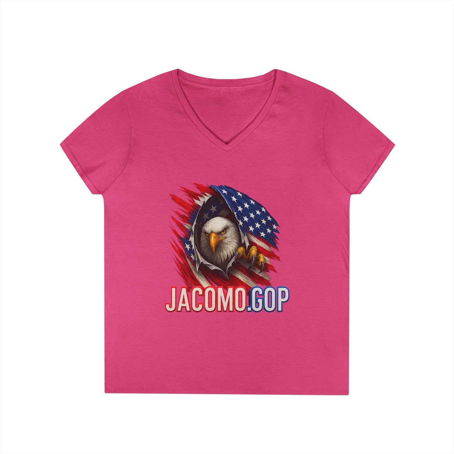 3D JACOMO GOP EAGLE Women's V-Neck T-Shirt for Supporters | Political Apparel, Election Gear, Gift for Activists, Red State Pride, 4th of July
