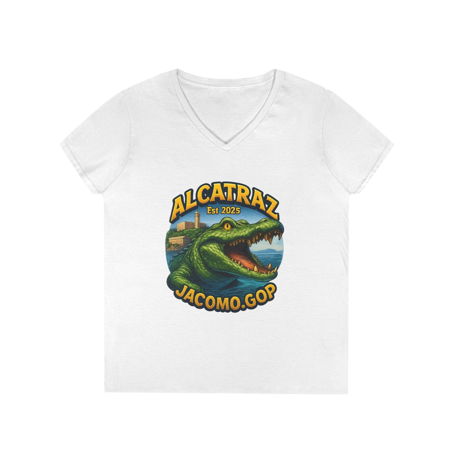 3D Women's Alligator Alcatraz 1 V-Neck T-Shirt for Supporters | Political Apparel, Election Gear, Gift for Activists, Red State Pride, 4th of July