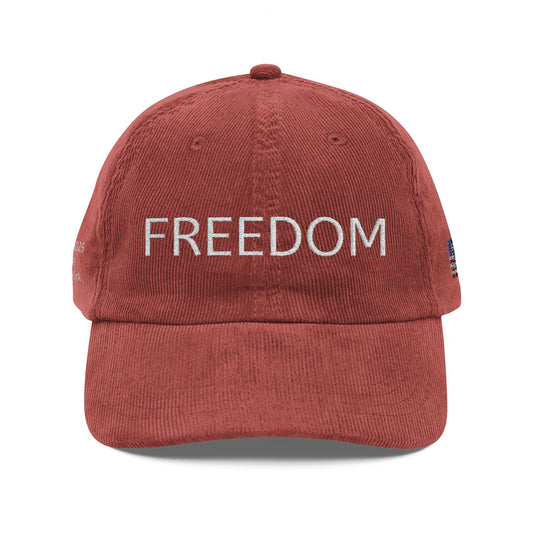 FREEDOM Vintage Corduroy Cap with Embroidery - Casual Style Hat for Everyday Wear, Perfect for Gifts, Outdoor Adventures, and Holidays