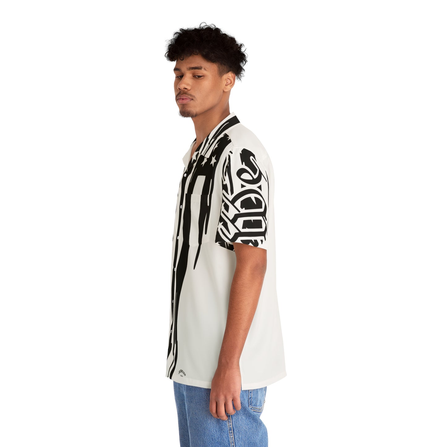 Men's Black & White Hawaiian Shirt, Stylish Summer Shirt, AOP Shirt, Casual Wear, Vacation Outfit, Beach Party Attire