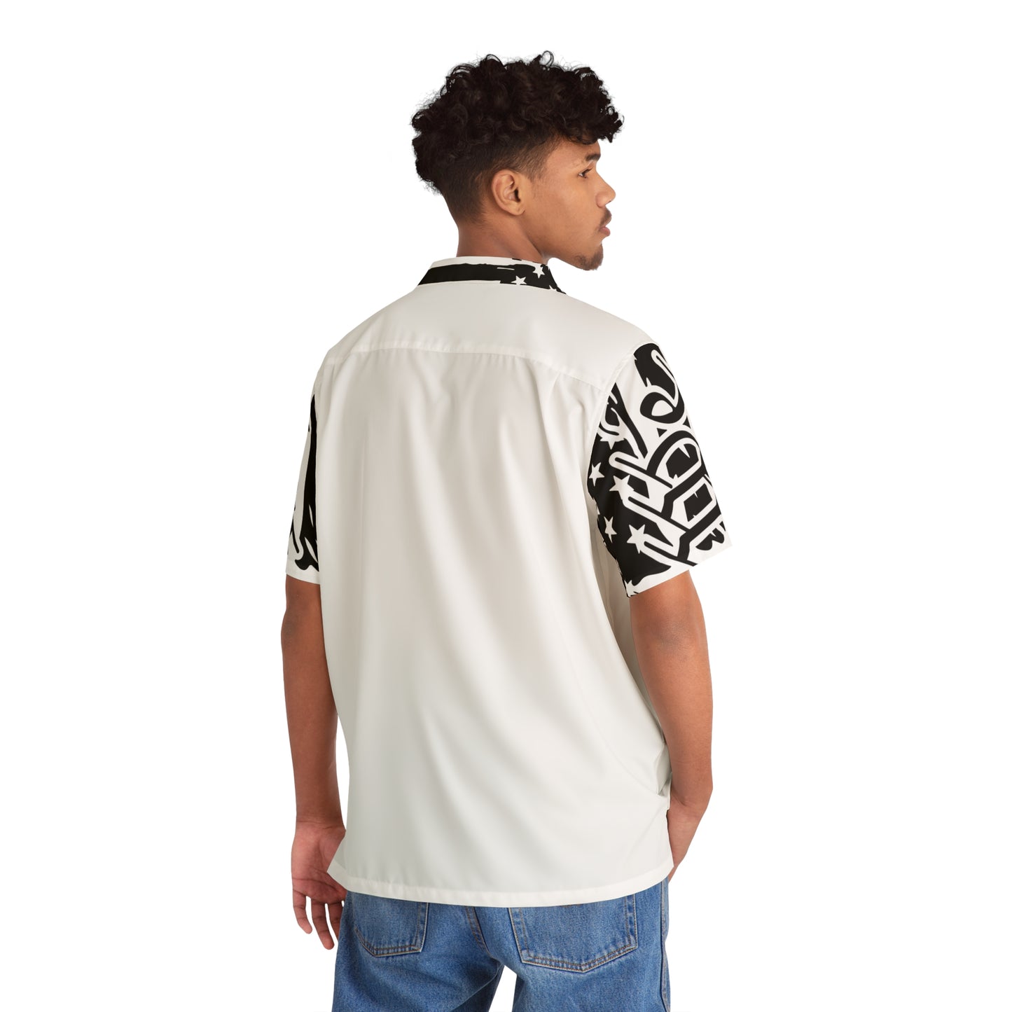 Men's Black & White Hawaiian Shirt, Stylish Summer Shirt, AOP Shirt, Casual Wear, Vacation Outfit, Beach Party Attire