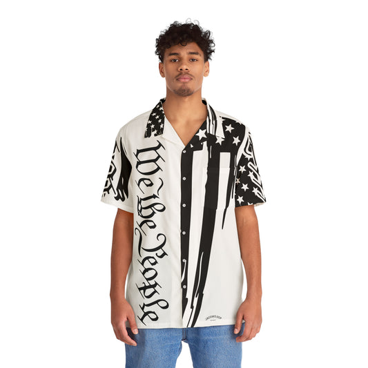 Men's Black & White Hawaiian Shirt, Stylish Summer Shirt, AOP Shirt, Casual Wear, Vacation Outfit, Beach Party Attire