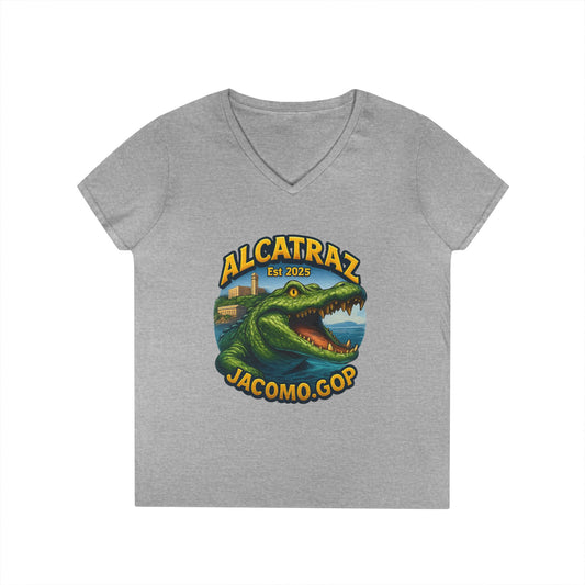 3D Women's Alligator Alcatraz 1 V-Neck T-Shirt for Supporters | Political Apparel, Election Gear, Gift for Activists, Red State Pride, 4th of July