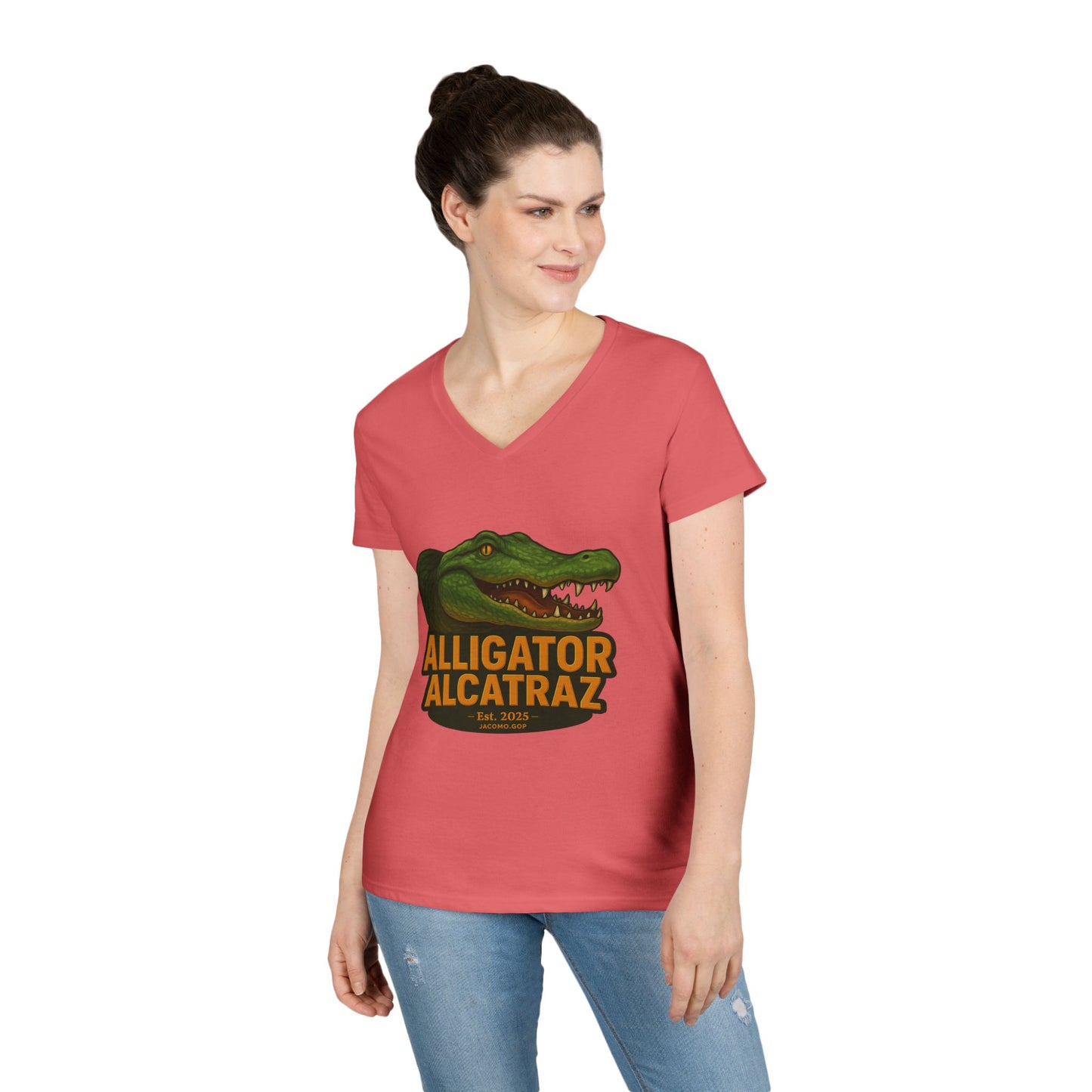 3D Alligator Alcatraz 2 Women's V-Neck T-Shirt for Supporters | Political Apparel, Election Gear, Gift for Activists, Red State Pride, 4th of July