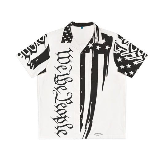 Men's Black & White Hawaiian Shirt, Stylish Summer Shirt, AOP Shirt, Casual Wear, Vacation Outfit, Beach Party Attire