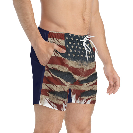 Patriotic Swim Trunks, American Flag Beach Shorts, Summer Swimwear, 4th of July Outfit, Vacation Pool Shorts